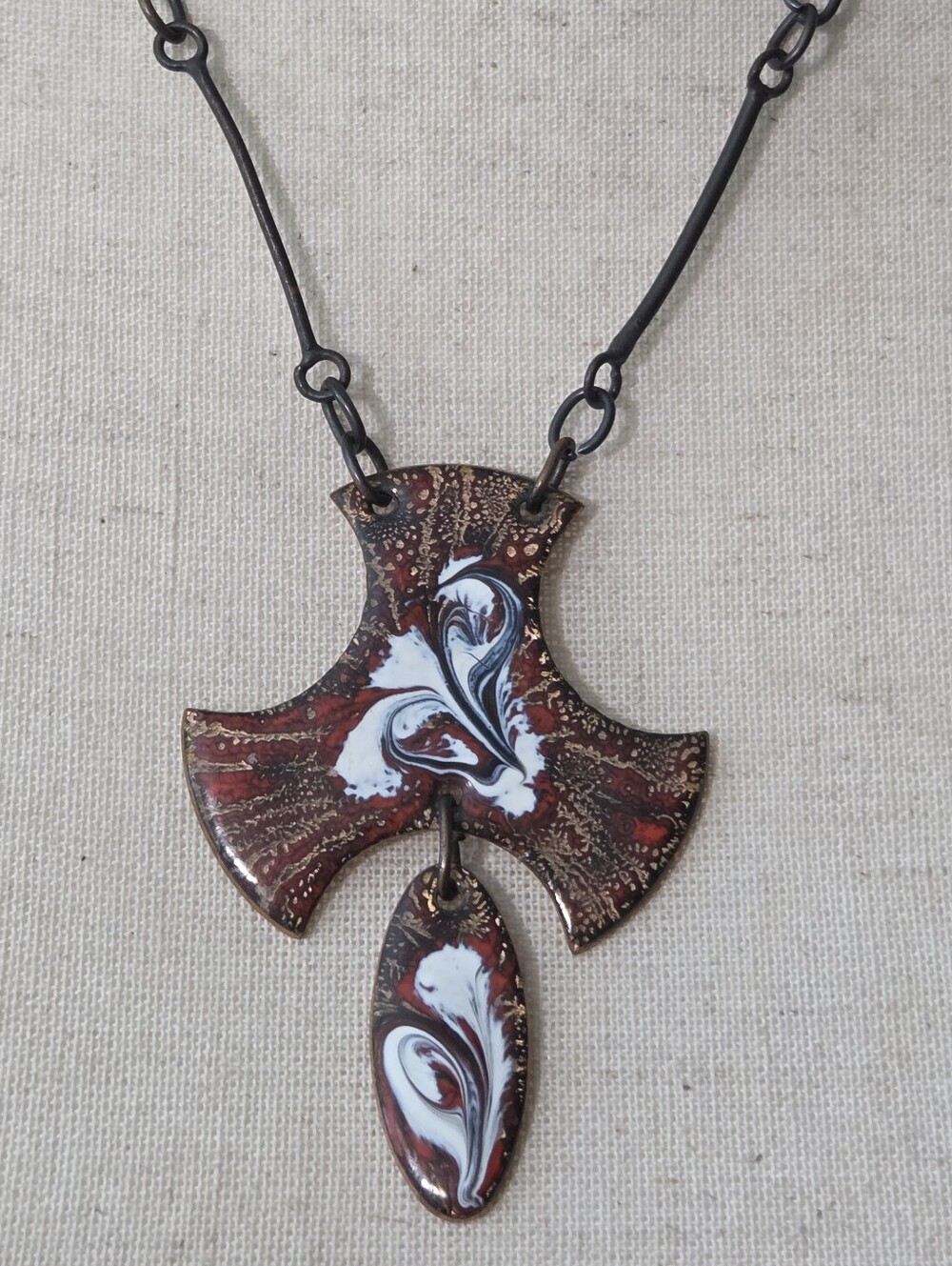 artisan made copper abstract cross enameled pendant necklace brazil african